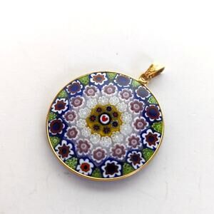 Vintage Signed AMV Murano Millefiori Art Glass 925 Sterling Vermeil Pendant